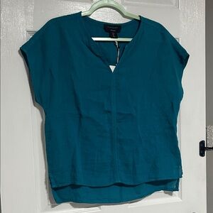 Tahari Deep Teal Women's Blouse 100% linen